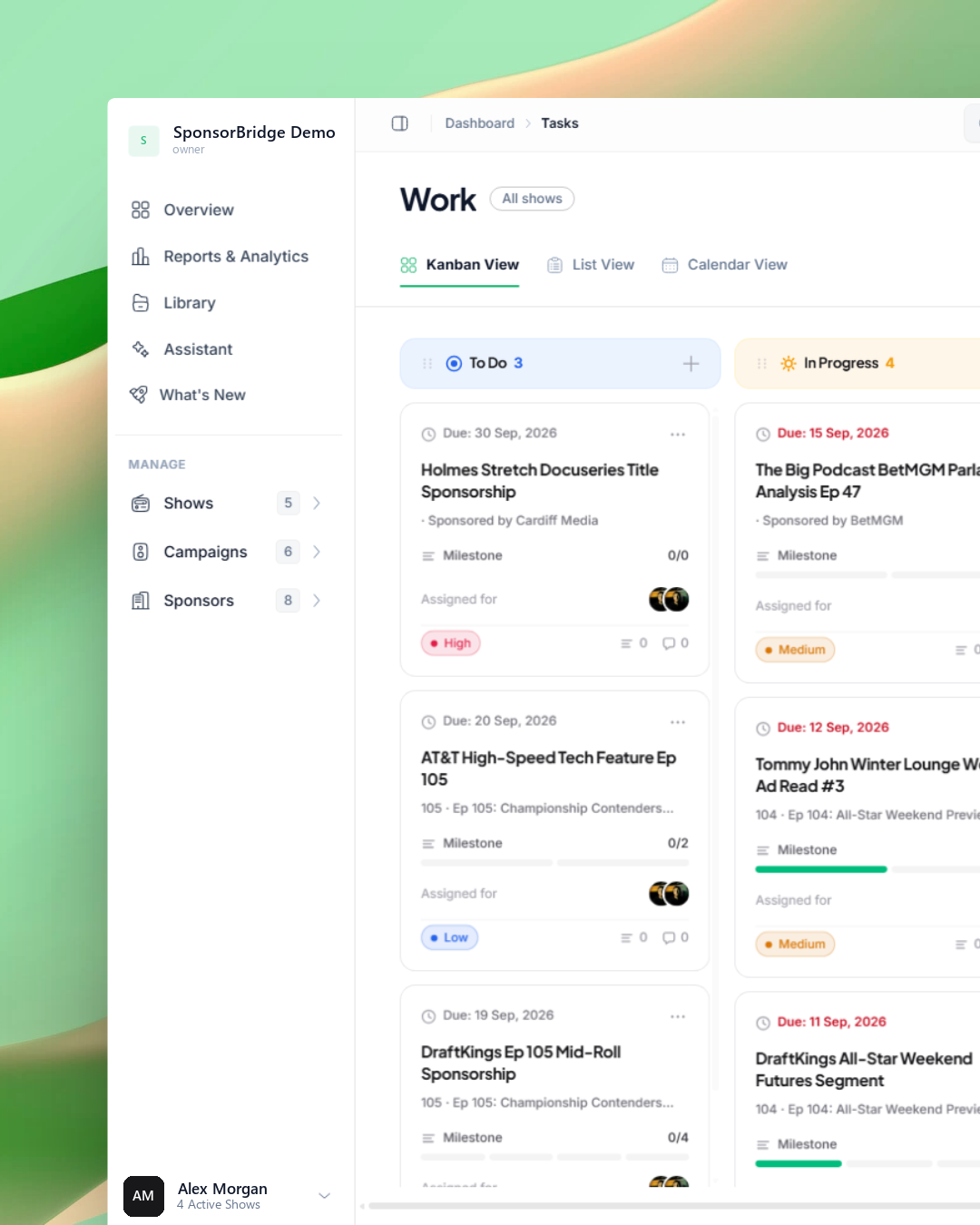 SponsorBridge Control Room Dashboard Showcase